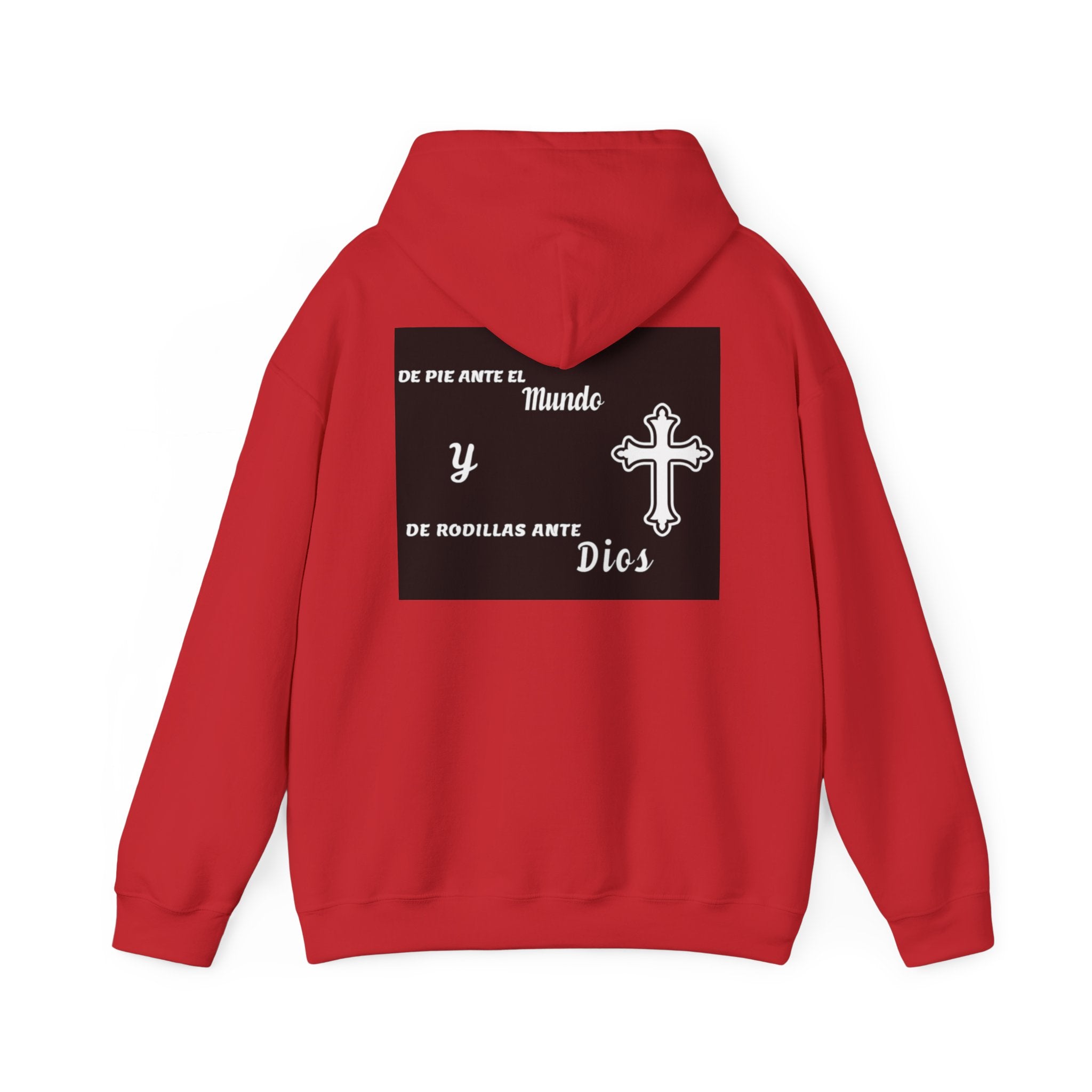 Religious Cross Hoodie — "De Pie Ante El Mundo y De Rodillas Ante Dios" Faith Sweatshirt