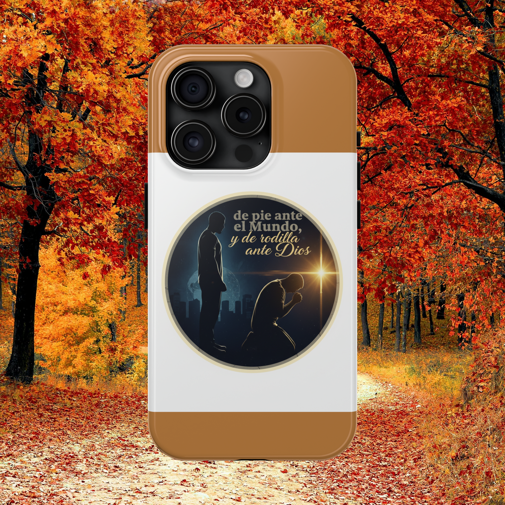 Tough Phone Case — Spanish Prayer Design: “de pie ante el Mundo, y de rodillas ante Dios”